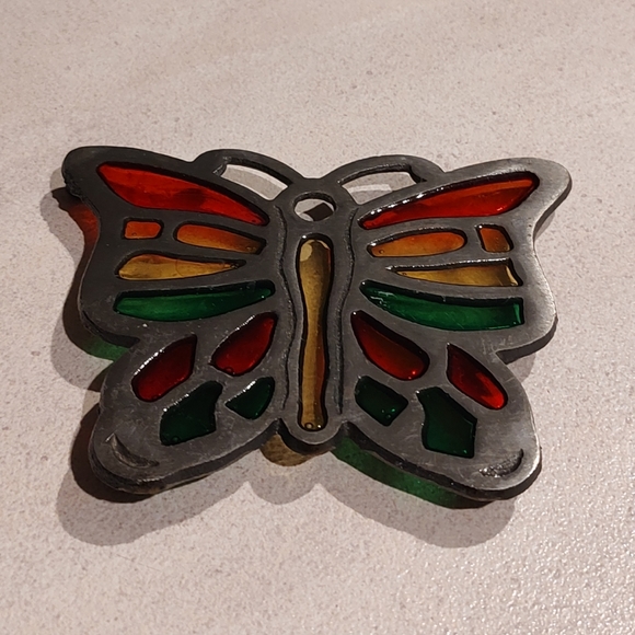 Add color to your table setting beautiful Cast Iron Butterfly Footed trivet - Picture 1 of 11
